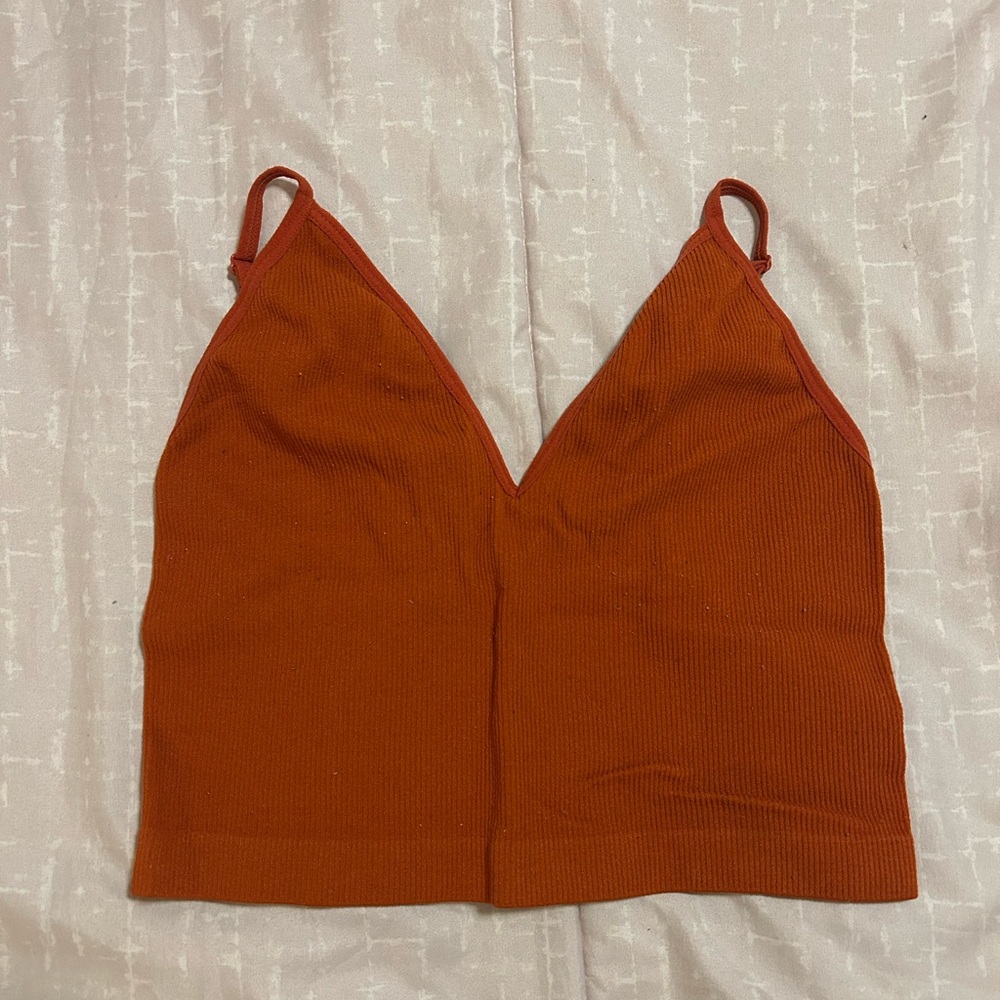 Burnt orange ribbed v-neck tank